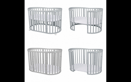 [OUTLET] Waldin Łóżeczko Dziecięce Owalne 7w1 z Materacem Szare