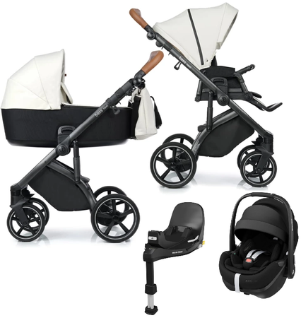 Roan Bass Next Wózek Głęboko-Spacerowy 2w1 + Maxi-Cosi Pebble 360 Pro2 Fotelik Samochodowy + Baza