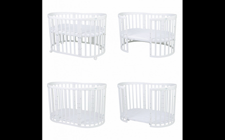 [OUTLET] Waldin Łóżeczko Dziecięce Owalne 7w1 z Materacem Białe