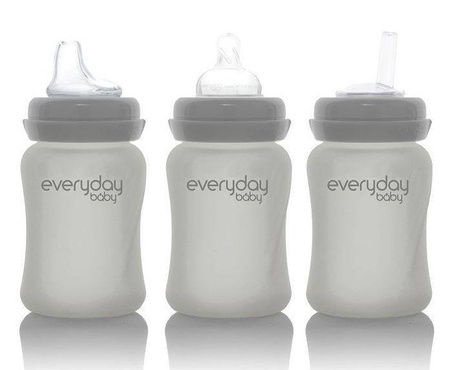Everyday Baby, Szklana butelka ze smoczkiem S, 150 ml Szary