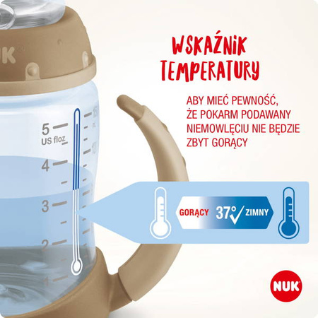 Nuk First Choice Butelka z Uchwytami i Wskaźnikiem Temperatury 150ml Kubuś Puchatek Ustnik Silikonowy Niekapek Niebieski 