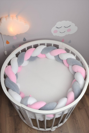 SenLove Ochraniacz do Łóżeczka Warkocz 360cm Szaro-Różowo-Biały