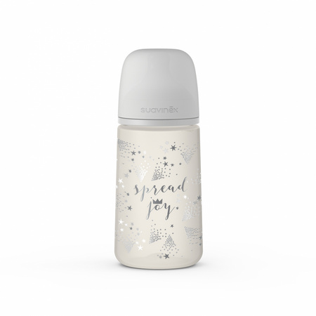 Suavinex Zestaw butelka 270ml + smoczek 0-6m + klips szara