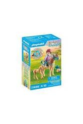PLAYMOBILE Zestaw Figurek Horses Dziecko z Kucykiem i Źrebakiem 71498