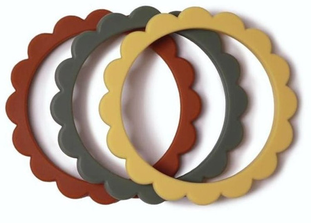 Mushie 3 Gryzaki Silikonowe Bransoletki FLOWER Clay & Dried Thyme & Sunshine