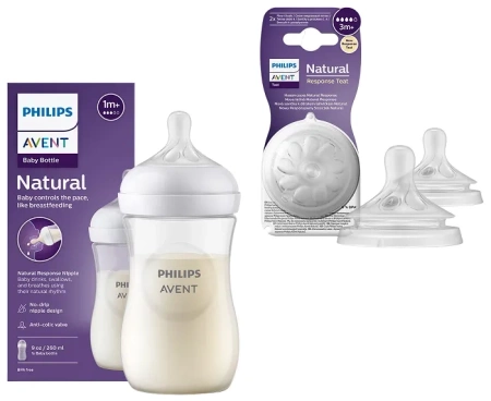 Philips Avent Natural Response - Responsywna Butelka Antykolkowa 260 Ml + Smoczek 2 Szt. | 3 M+