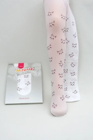 Milusie Rajstopy Białe 40 DEN w Błyszczące Brokatowe Kotki 80-86 Rozmiar