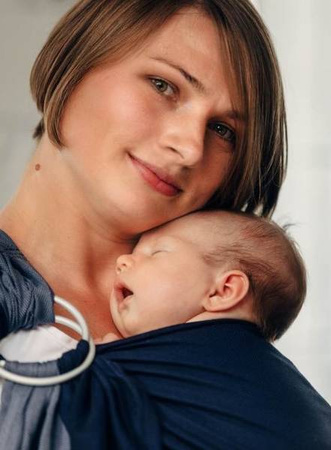 LennyLamb Moja pierwsza chusta kółkowa do noszenia dzieci - AZURYT, tkana splotem skośno-krzyżowym - bawełniana - ramię bez zakładek  (100% bawełna) standard 1.8 m