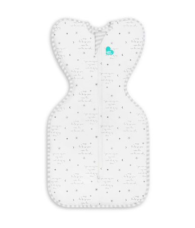 Love To Dream Swaddle Up Otulacz - rozmiar XS - biały, kosmos i napisy ETAP1 - 0.2 TOG Original