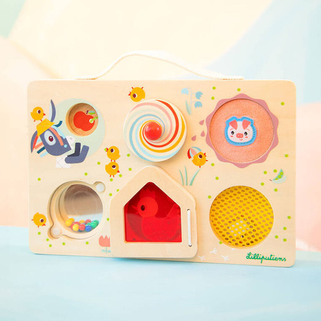 LILLIPUTIENS Drewniana tablica manipulacyjna walizka Farma 12 m+