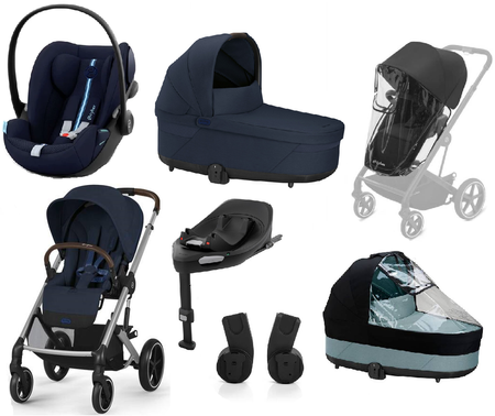 Cybex Balios S Lux 2.0 Wózek Głęboko-Spacerowy Ocean Blue+ Cloud G I-Size Fotelik Samochodowy 0-13kg + Baza G + Osłony Przeciwdeszczowe + Adaptery