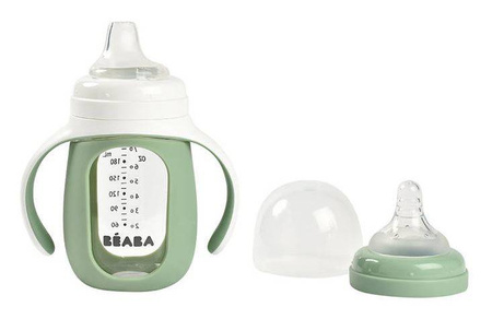 Beaba Szklana Butelka Treningowa w Silikonowej Osłonce 2w1 210 ml Sage Green