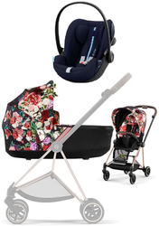 Cybex Mios 3.0 Wózek Głęboko-Spacerowy Spring Blossom Dark +  + Cybex Cloud G I-Size Fotelik Samochodowy Ocean Blue Plus