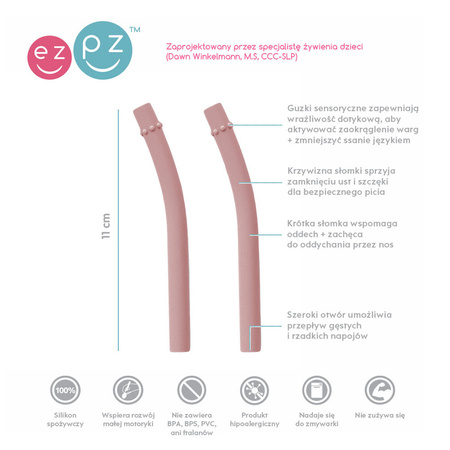 EZPZ Silikonowa miseczka z podkładką 2w1 Mini Bowl + GRATIS silikonowy kubeczek Mini Cup 120ml z 2 słomkami  pastelowy róż