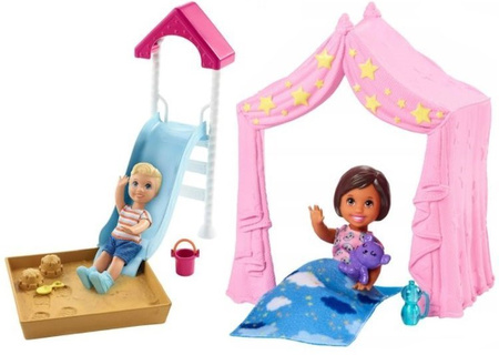 Barbie Akcesoria Namiocik, Zjeżdżalnia + Laleczka FXG94