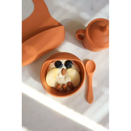 MYROYS Silikonowa Miseczka z Łyżeczką Brązowa