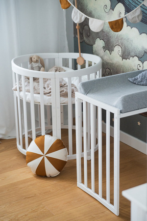 [OUTLET] Waldin Łóżeczko Dziecięce Owalne 7w1 z Materacem Białe