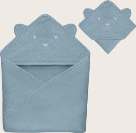 Lionelo Ręcznik kąpielowy z kapturkiem Muslin Hooded Towel Grey Sky