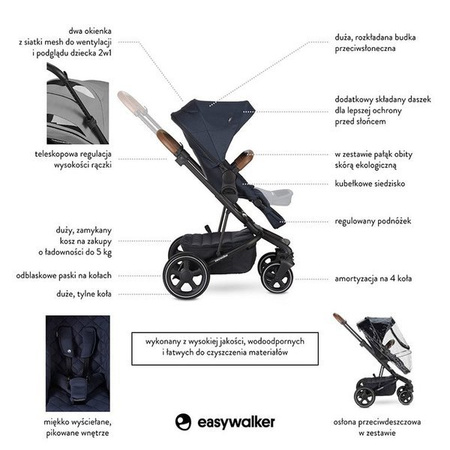 Easywalker Harvey 2  Premium Wózek Spacerowy  Sapphire Blue  (zawiera stelaż, siedzisko z budką, pałąk, folię przeciwdesz. i adapter wysokości) Sapphire Blue