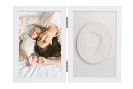 Odcisk Bobasa Podwójna Ramka Z Glinką Biała