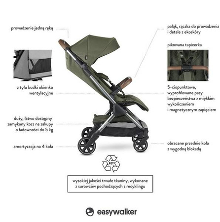 [OUTLET] Easywalker Jackey Kompaktowy Wózek Spacerowy z Torbą Transportową Emerald Editon