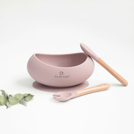 Olmitos Miseczka silikonowa ze sztućcami różowy