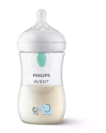 Avent Natural 3 Butelka Responsywna z Nakładką Antykolkową AirFree 1m+ 260ml Słonik