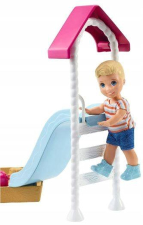 Barbie Akcesoria Namiocik, Zjeżdżalnia + Laleczka FXG94