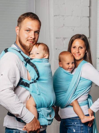 LennyLamb Moja Druga Chusta Do Noszenia Dzieci, Tkana Splotem Jodełkowym  M Mała Jodełka Turkusowy