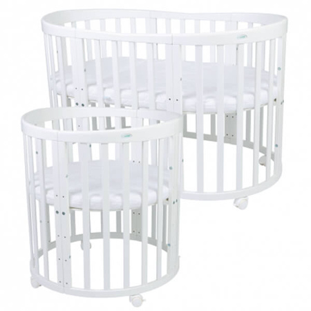 [OUTLET] Waldin Łóżeczko Dziecięce Owalne 7w1 z Materacem Białe