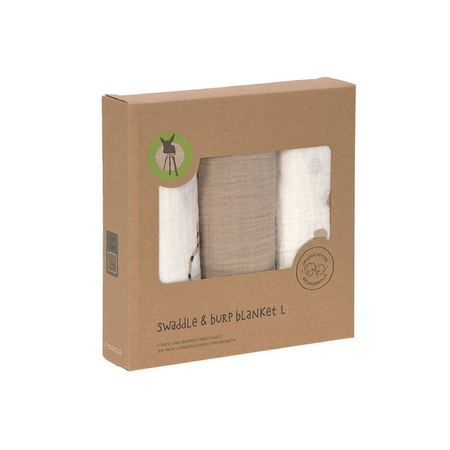 Lassig Muślinowa pieluszka otulacz z biobawełny Zestaw 3 szt. 85x85cm Little Mateys royal blue