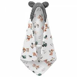 Bonjou Cherie Bambusowy Kocyk Do Fotelika z Minky Smoked Pearl 90x90cm Retro Fox