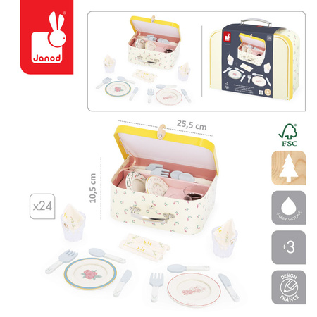 Janod Zestaw piknikowy w walizce z akcesoriami 24 el. Shiny Grandma 3+