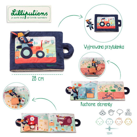 LILLIPUTIENS Miękka książeczka aktywizująca "Osiołek Ignace na farmie" 18 m+