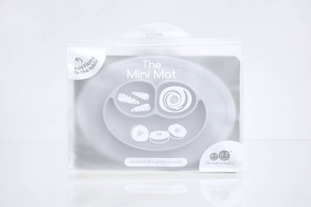 EZPZ Silikonowy talerzyk z podkładką mały 2w1 Mini Mat pastelowa szarość + pokrywka GRATIS szara