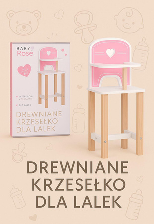 Joueco Drewniane krzesełko Baby Rose dla lalek 35-45 cm