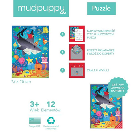 Mudpuppy Puzzle-kartka z życzeniami Rekin 12 elementów 3+