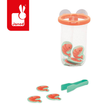 Janod Łapacz krewetek do kąpieli kosz z przyssawkami i 12 krewetkami 2+