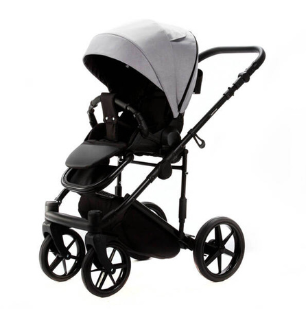 Adamex Locco Wózek Głęboko-Spacerowy Szary TK-56-LUX + Cybex Aton B2 i-Size Fotelik 0-13kg + Baza + Adaptery
