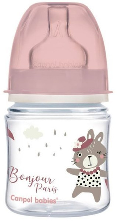 Canpol Babies Easy Start Bonjour Paris Butelka Szeroka Antykolkowa 120 ml 35/231 Pink