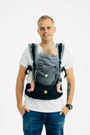 LennyLamb Moje Pierwsze Nosidełko LennyUpGrade PRO, Splot Jodełkowy, 100% Bawełna , Rozmiar Standard - Mała Jodełka Ombre Szary