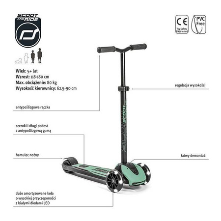 Scootandride Highwaykick 5 LED Hulajnoga Składana Ze Świecącymi Kółkami 5+  Forest