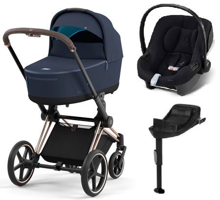 Cybex Priam 4.0 Wózek Głęboki Eco Dark Navy + Cybex Aton B2 i-Size Fotelik Samochodowy 0-13kg + Baza One Volcano Black
