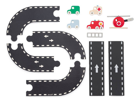 Janod Drewniana remiza strażacka z 5 akcesoriami Bolid 2+