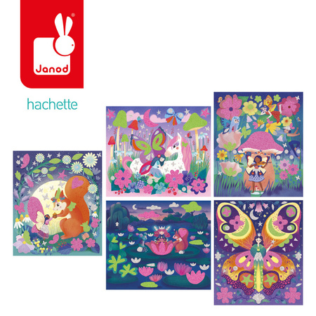 Janod Zestaw kreatywny Naklejki piankowe i fosforescencyjne piaski Wróżki Magic Fairies 6+