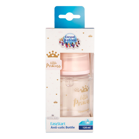 Canpol Babies PP Easy Start Royal Baby Butelka Szeroka Antykolkowa 120ml PP 35/233 Różowy