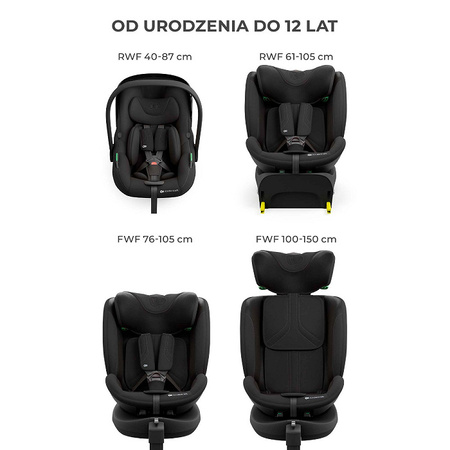 Kinderkraft Zestaw 3w1 Endura Safe Modular System Fotelik Samochodowy 0-36 kg Black