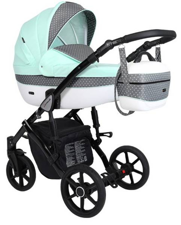 Kunert Lavado Wózek Głęboko-Spacerowy Mięta + Kropka Czarna Rama Koła Żelowe