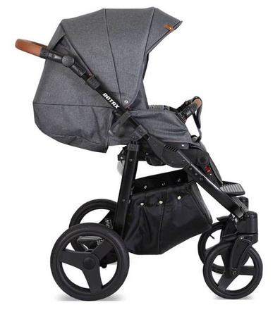 Kunert Rotax Wózek Głęboko-Spacerowy Szary Len + Pomarańcz Czarna Rama Koła Żelowe