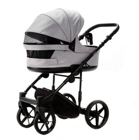 Adamex Locco Wózek Głęboko-Spacerowy Szary TK-56-LUX + Cybex Aton B2 i-Size Fotelik 0-13kg + Baza + Adaptery